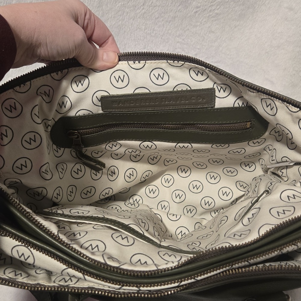 Wanderers Travel Co Army Green Leather 16" The Zürich Work Bag Satchel Purse - Picture 6 of 7